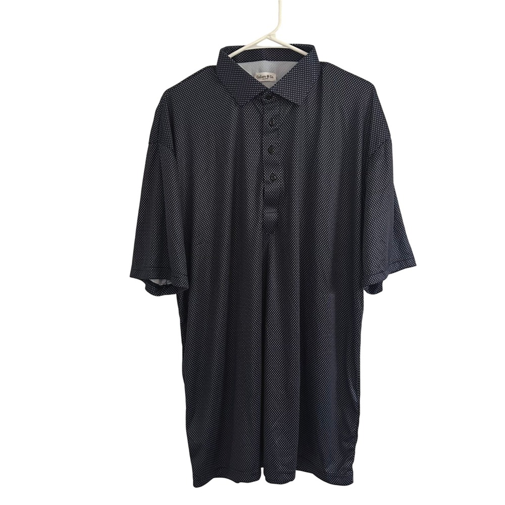Collars & Co Men's Navy Blue Dots Golf Performance Shirt Polo 2XL XXL NWOT